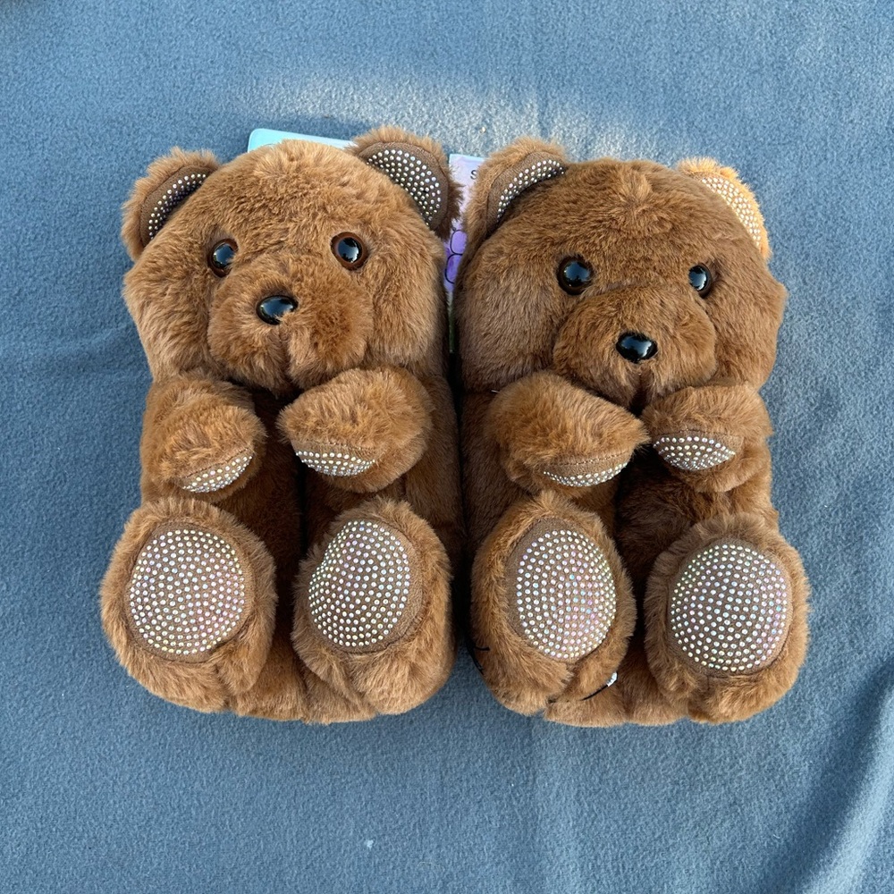 Adorable Brown Bear Plush Kids Slippers